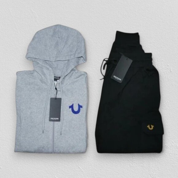 Men's Size L True Religion Sweatsuit Fleece 2 Piece Tracksuit Horshoe Logo NWT